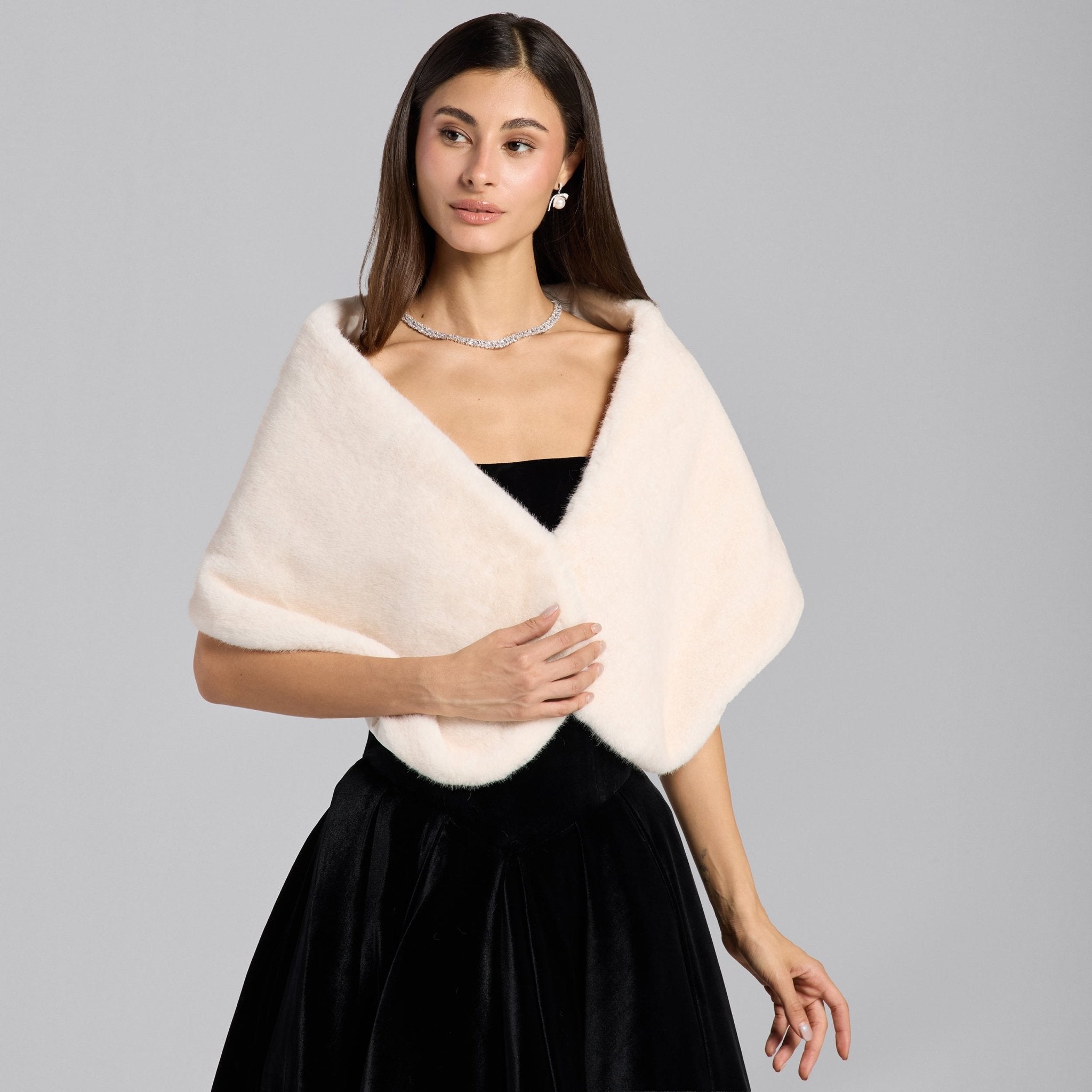 White Faux Mink Fur Shawl - shopaleena