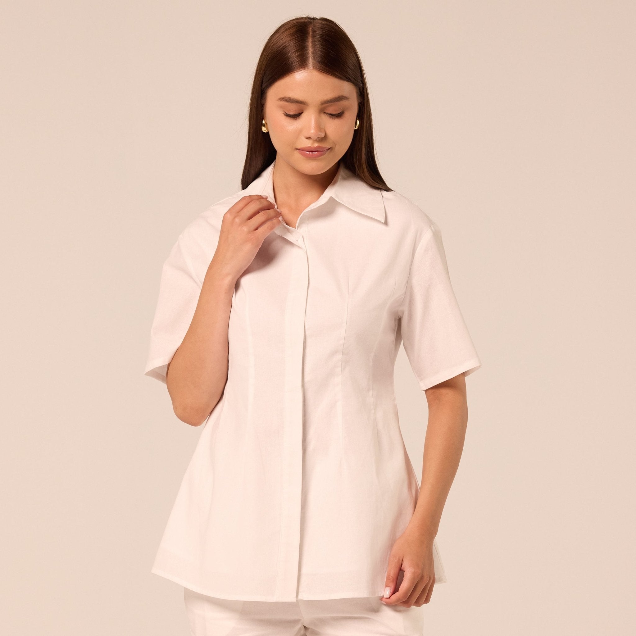 White Fitted-Waist Cotton Shirt - shopaleena