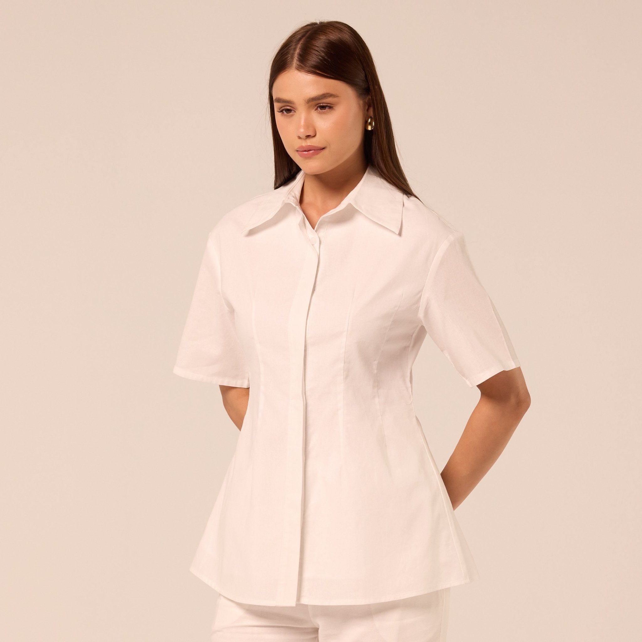 White Fitted-Waist Cotton Shirt - shopaleena