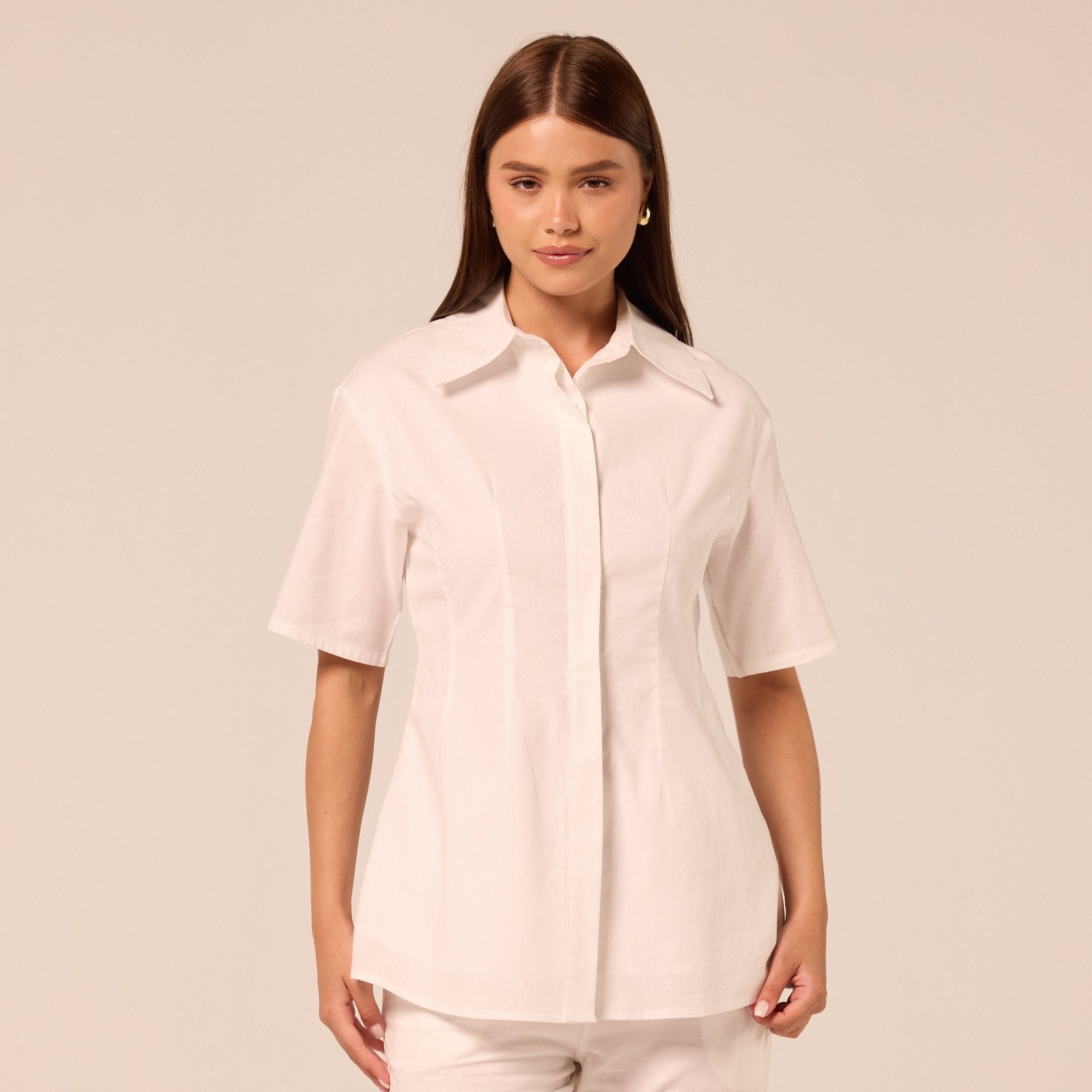 White Fitted-Waist Cotton Shirt - shopaleena