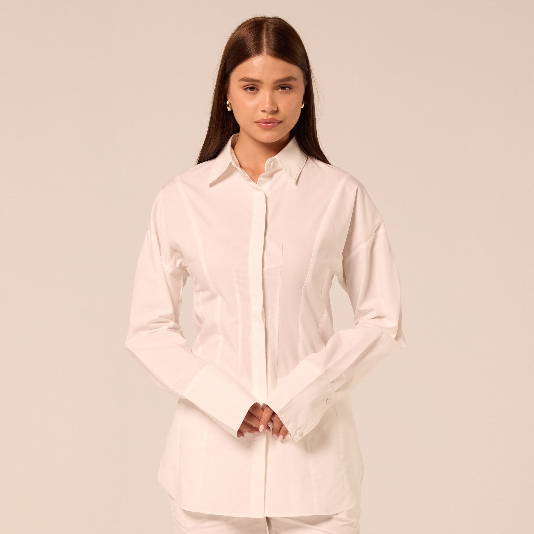 White Fitted Waist Poplin Shirt - shopaleena