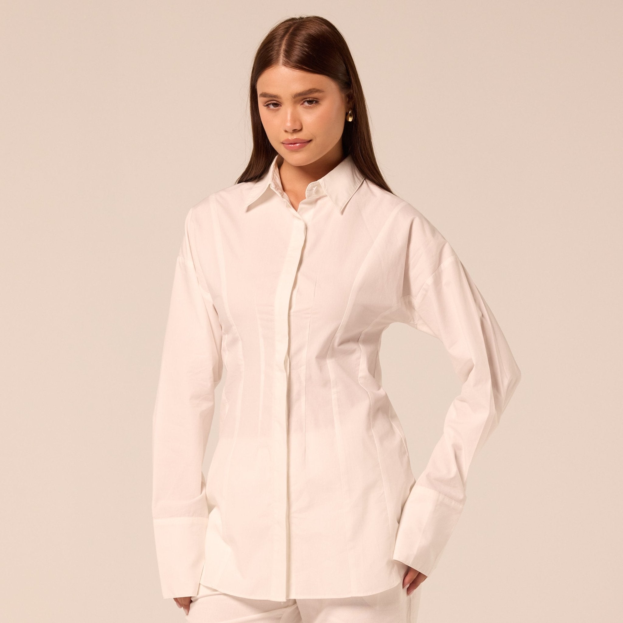 White Fitted Waist Poplin Shirt - shopaleena