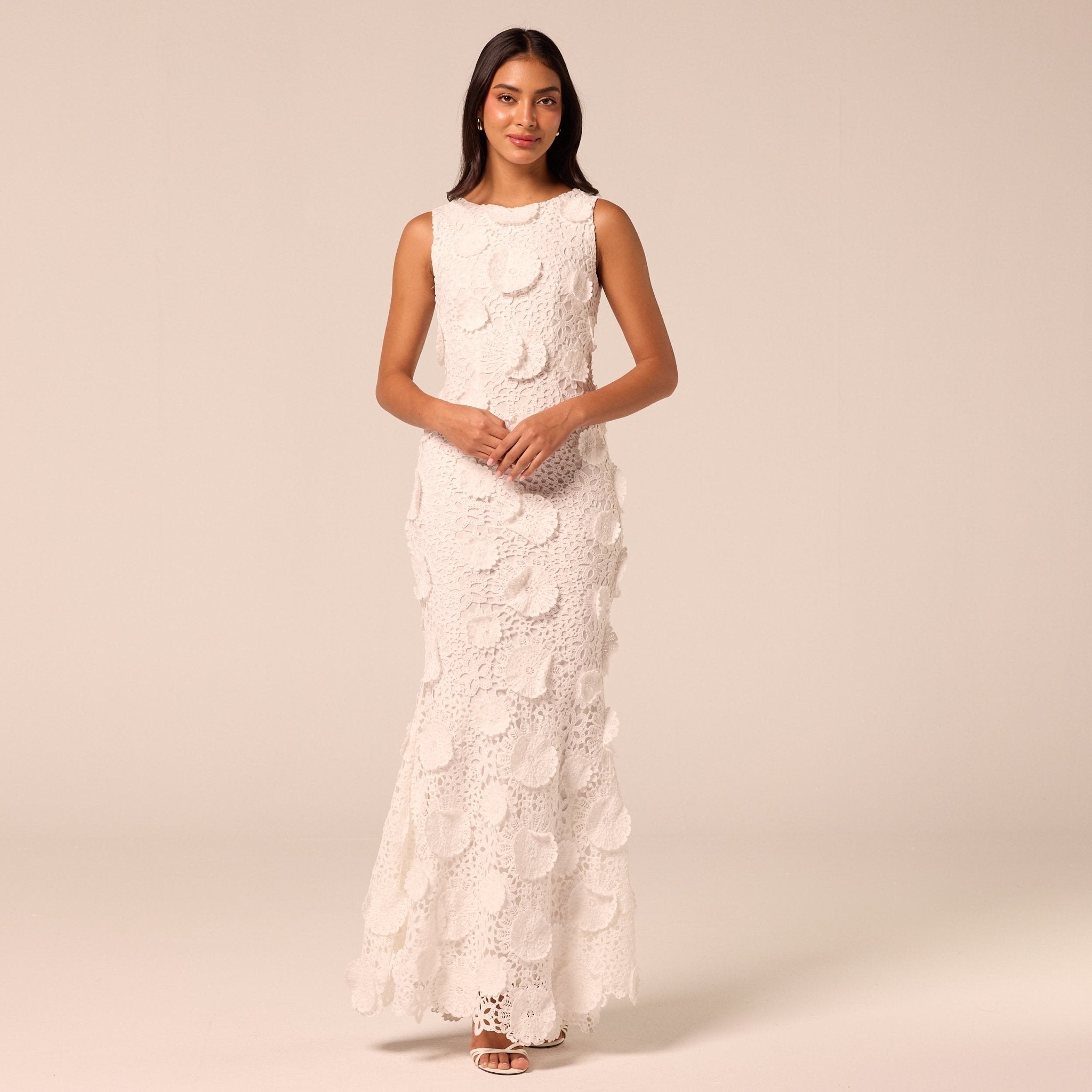 White Floral Applique Lace Maxi Dress - shopaleena