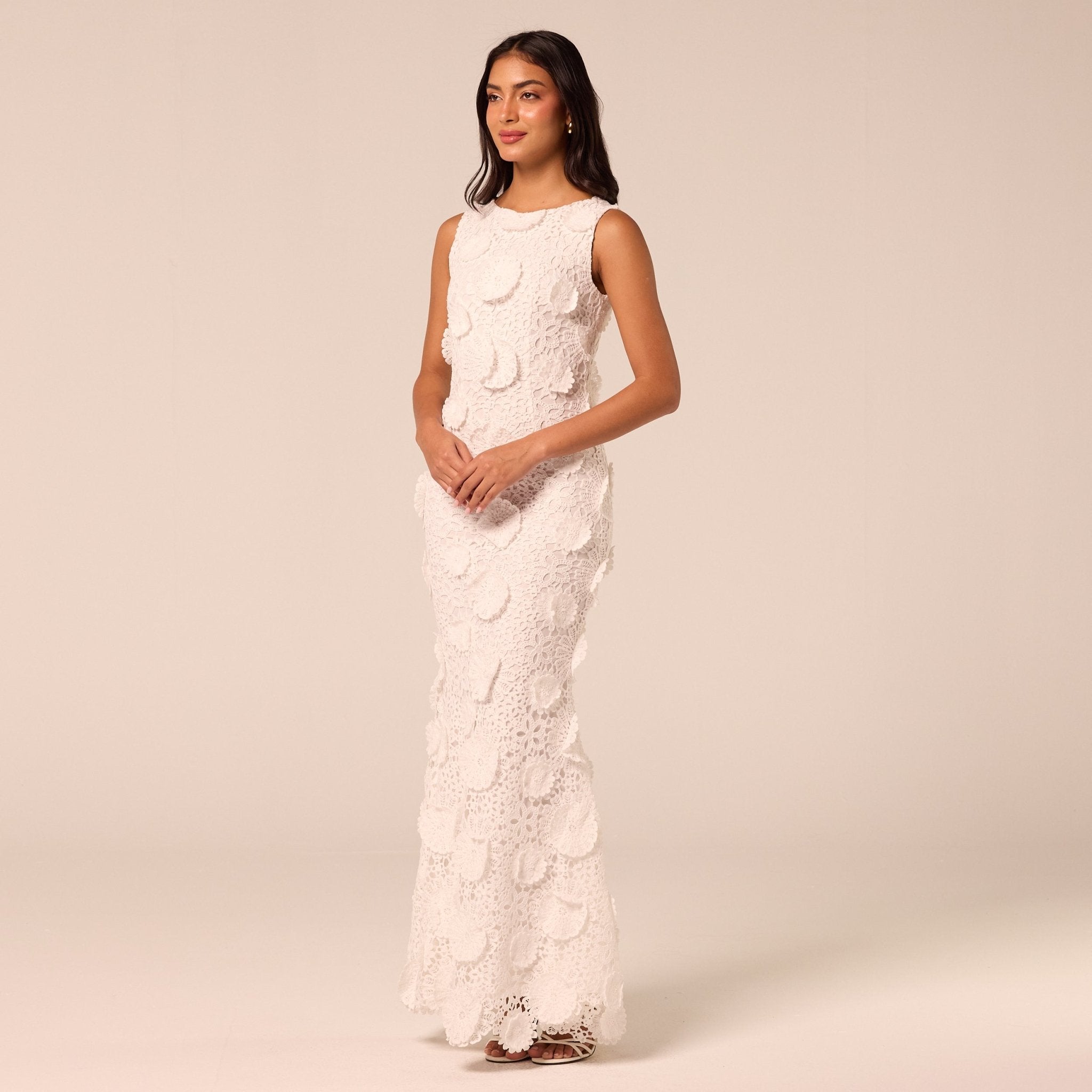 White Floral Applique Lace Maxi Dress - shopaleena