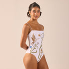 White Floral Print One Piece Swimsuit - shopaleena