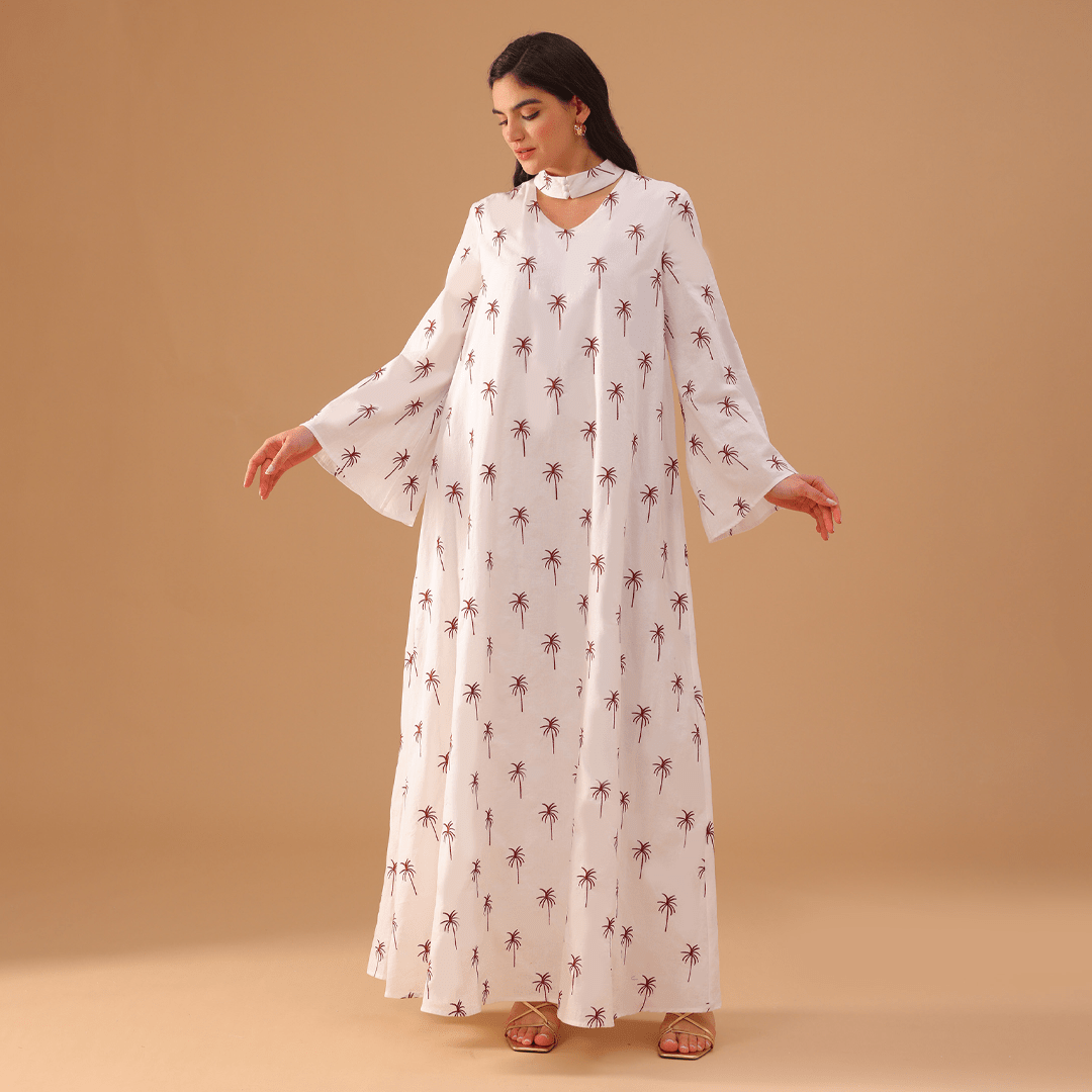 White Fully Embroidered Long Sleeve Kaftan - shopaleena