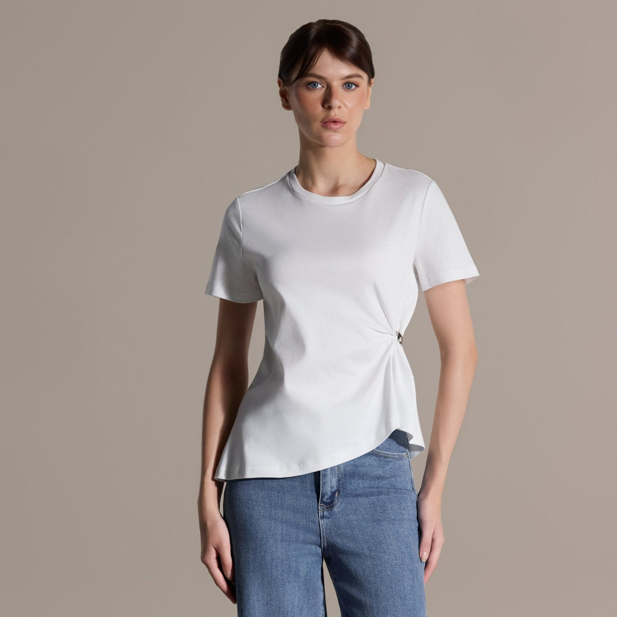 White Gathered Side Cotton Blouse - shopaleena