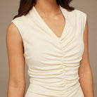 White Gathered Top Midi Dress With Tassels - shopaleena