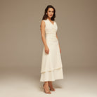 White Gathered Top Midi Dress With Tassels - shopaleena