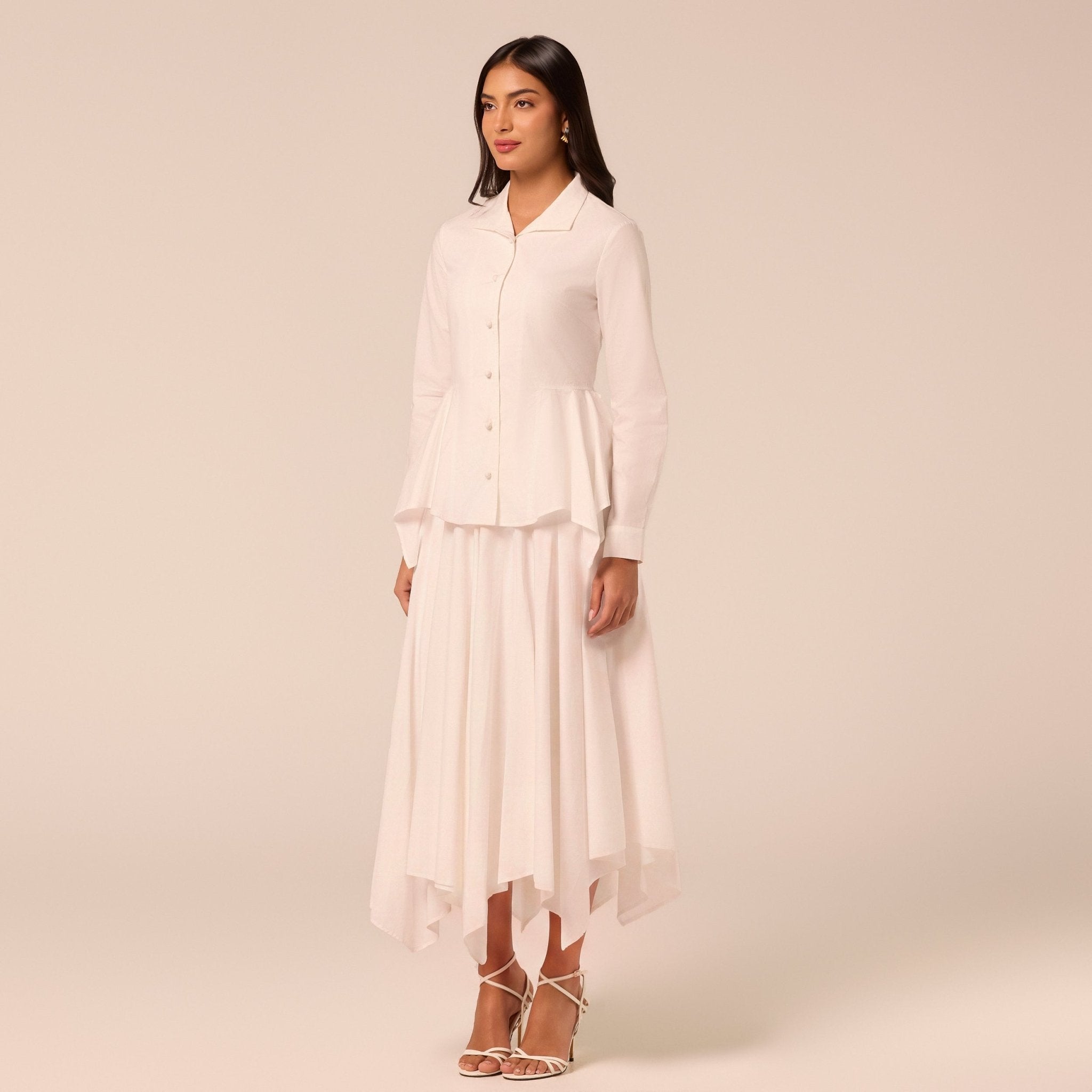 White Handkerchief Hem Cotton Set - shopaleena