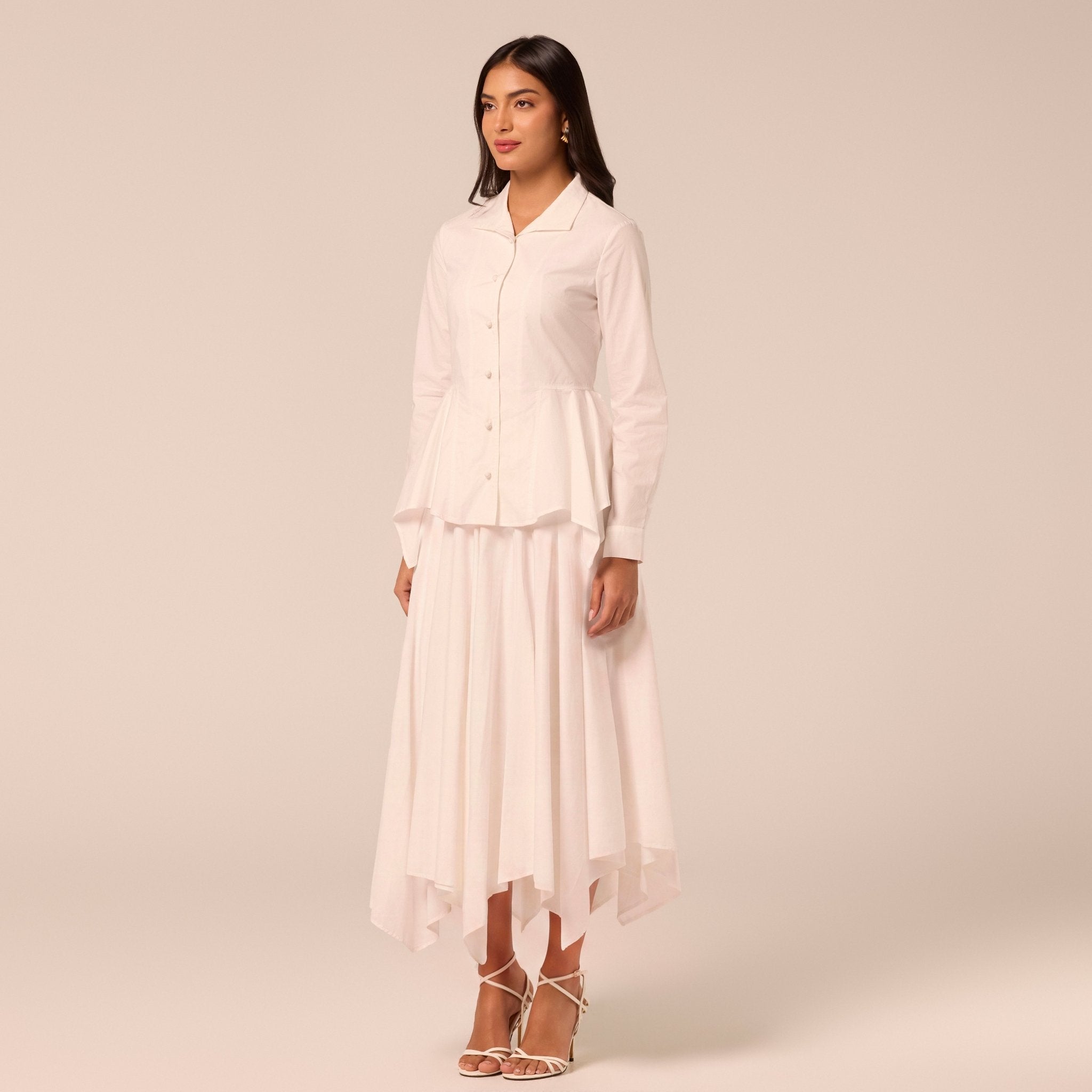 White Handkerchief Hem Cotton Set - shopaleena