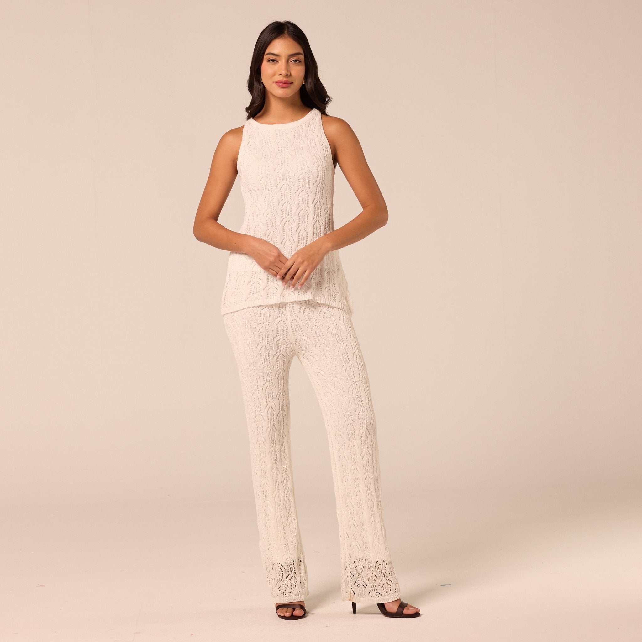 White Knit Flare Pants - shopaleena