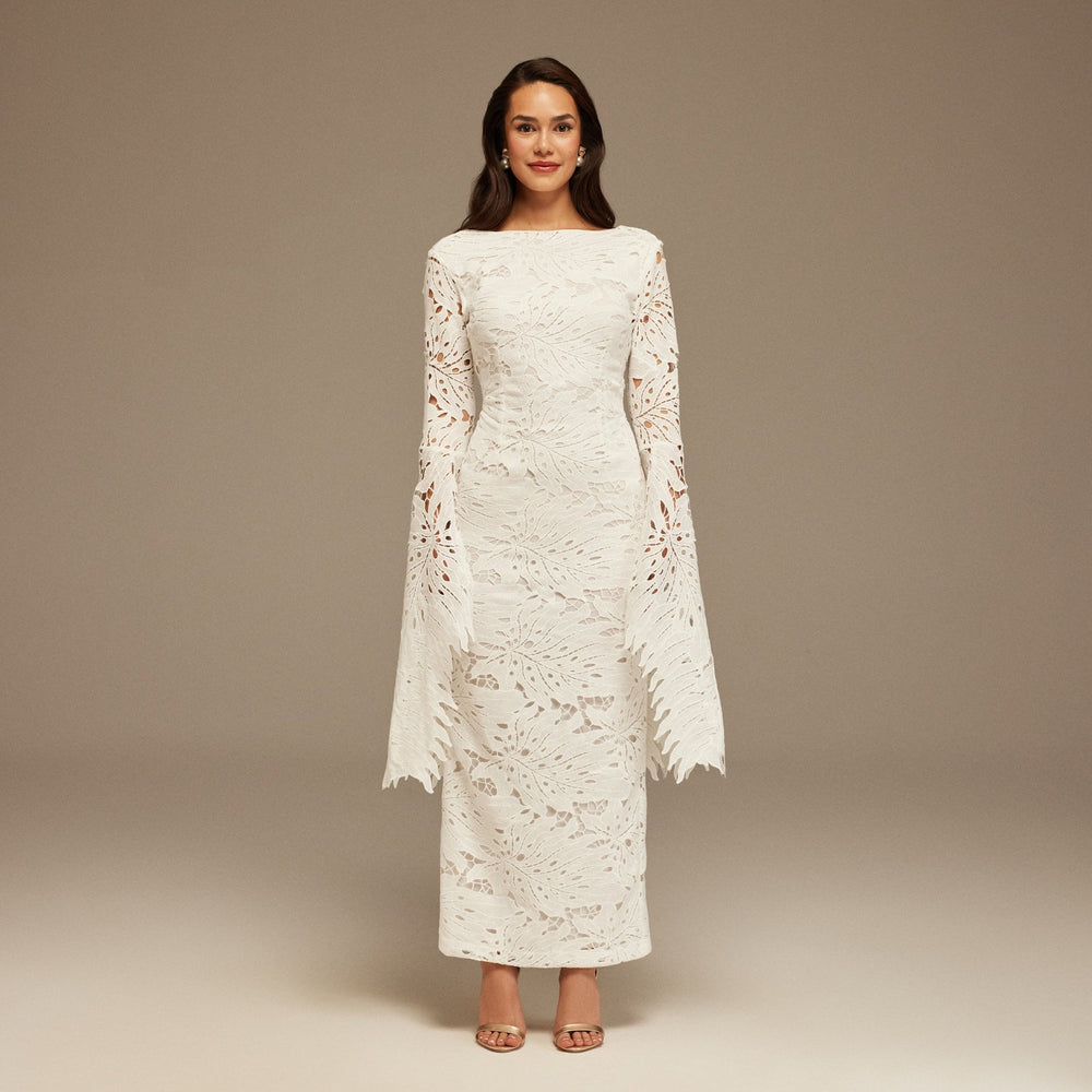 White Lace Long Sleeve Maxi Dress shopaleena White Lace Long Sleeve Maxi Dress shopaleena