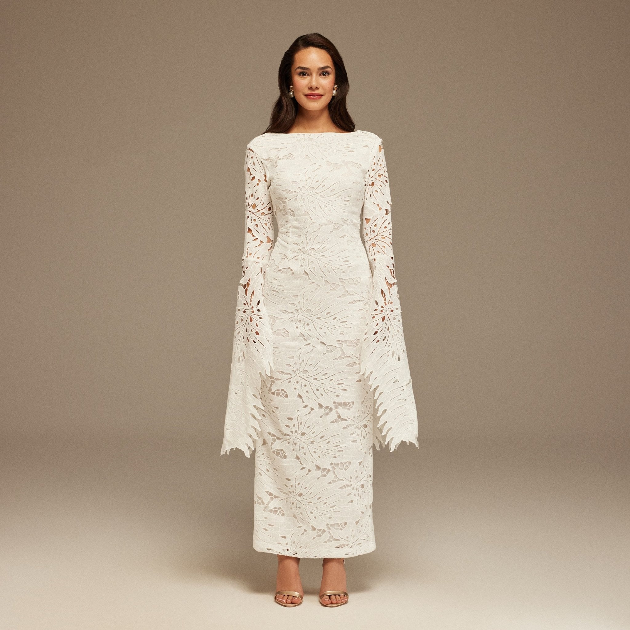 White Lace Long Sleeve Maxi Dress - shopaleena