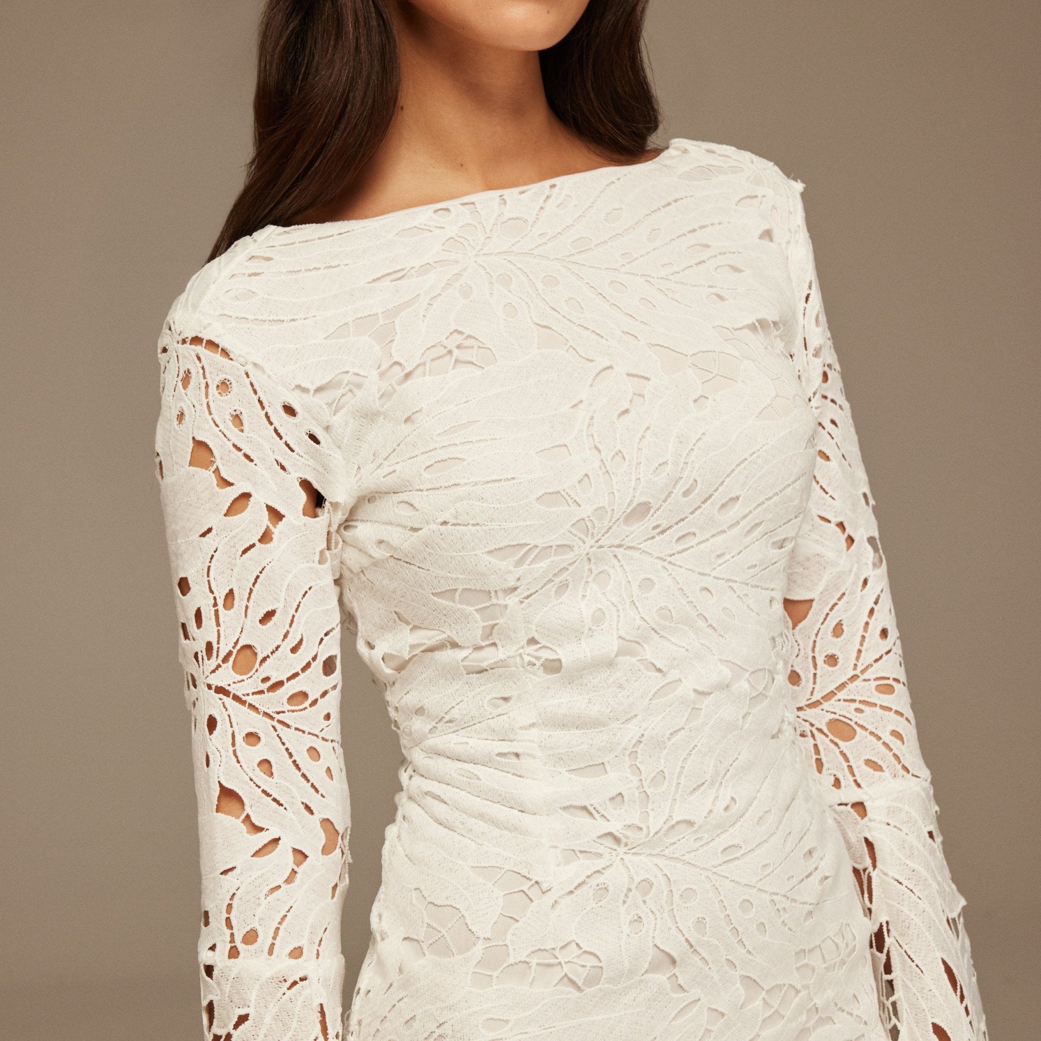 White Lace Long Sleeve Maxi Dress - shopaleena