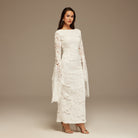 White Lace Long Sleeve Maxi Dress - shopaleena