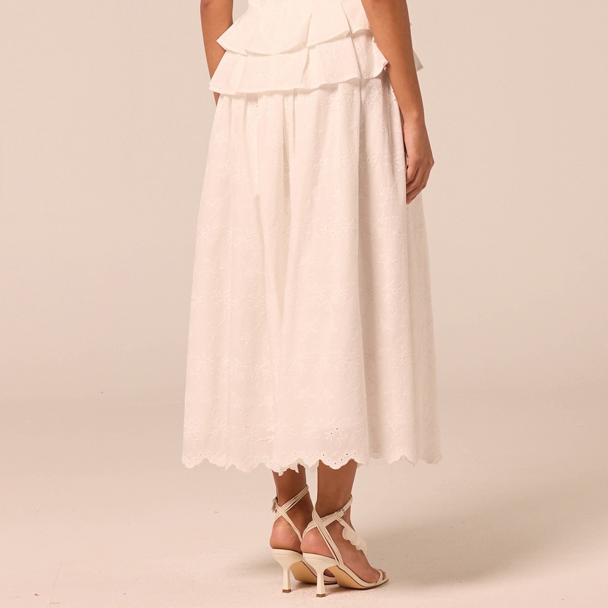 White Lace-Trim Cotton Maxi Skirt - shopaleena