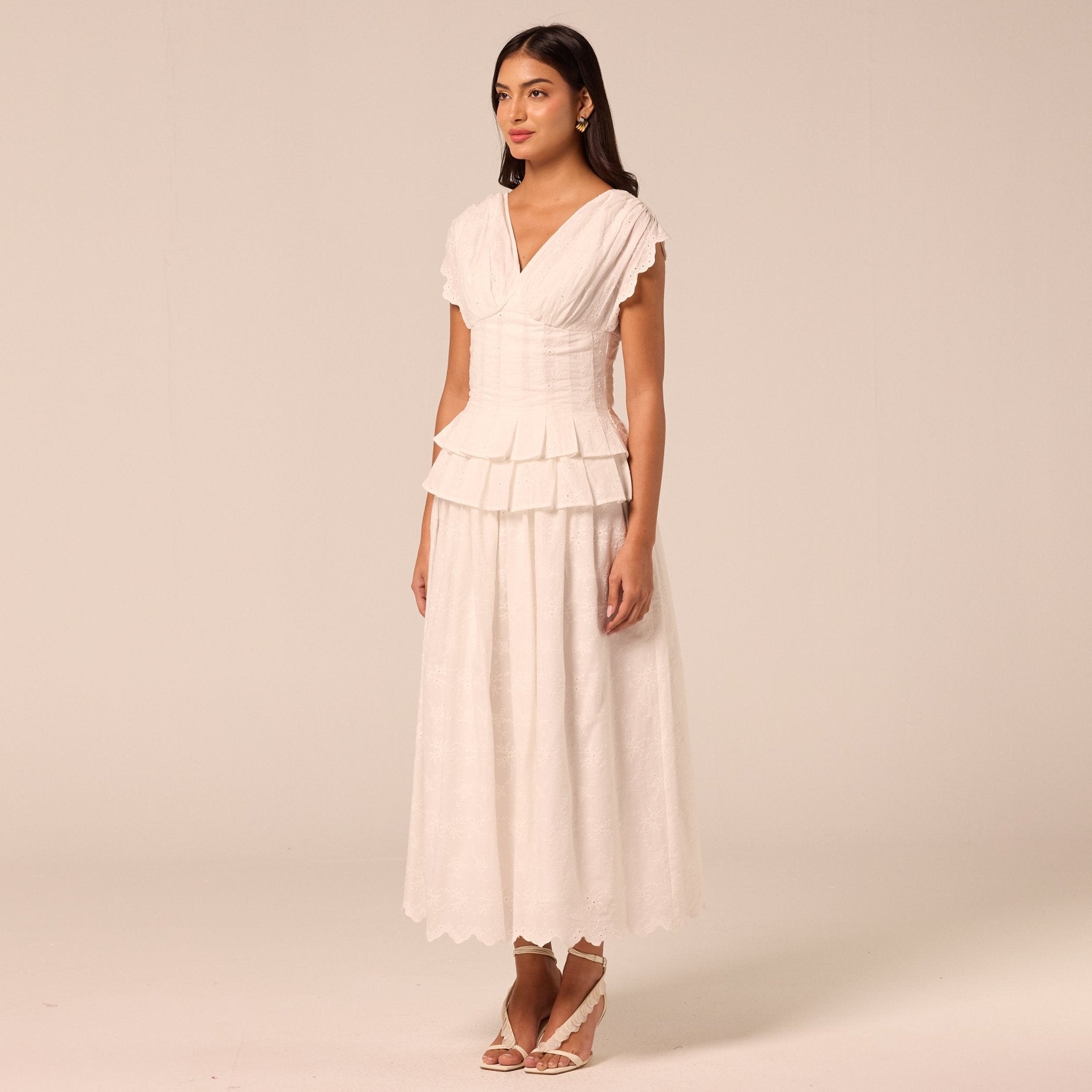 White Lace-Trim Cotton Maxi Skirt - shopaleena