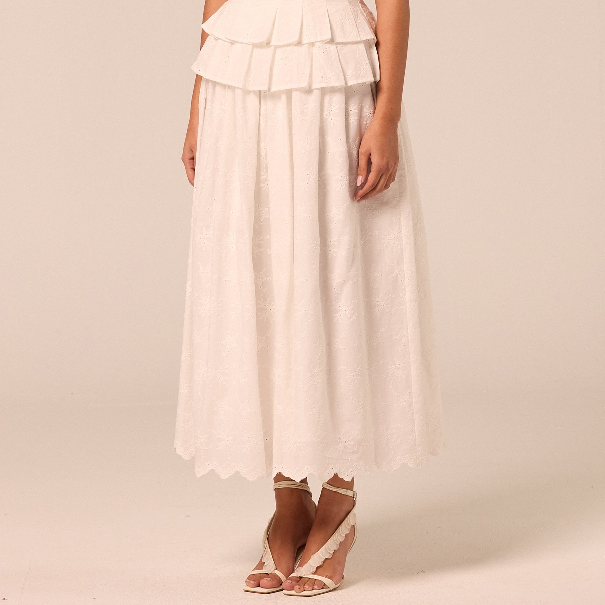 White Lace-Trim Cotton Maxi Skirt - shopaleena