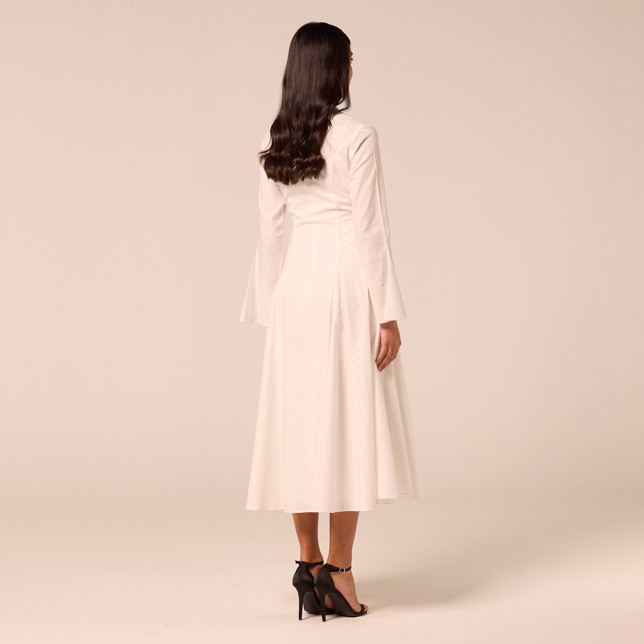 White Linen Midi Shirt Dress - shopaleena
