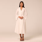 White Linen Midi Shirt Dress - shopaleena