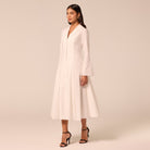 White Linen Midi Shirt Dress - shopaleena