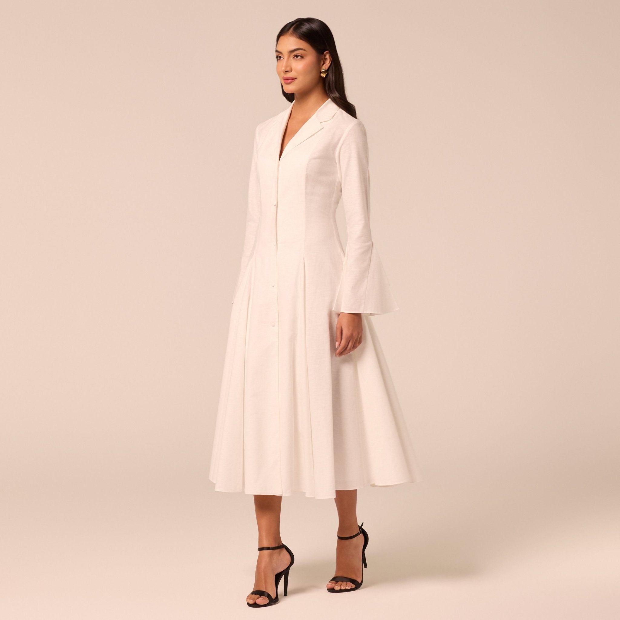 White Linen Midi Shirt Dress - shopaleena