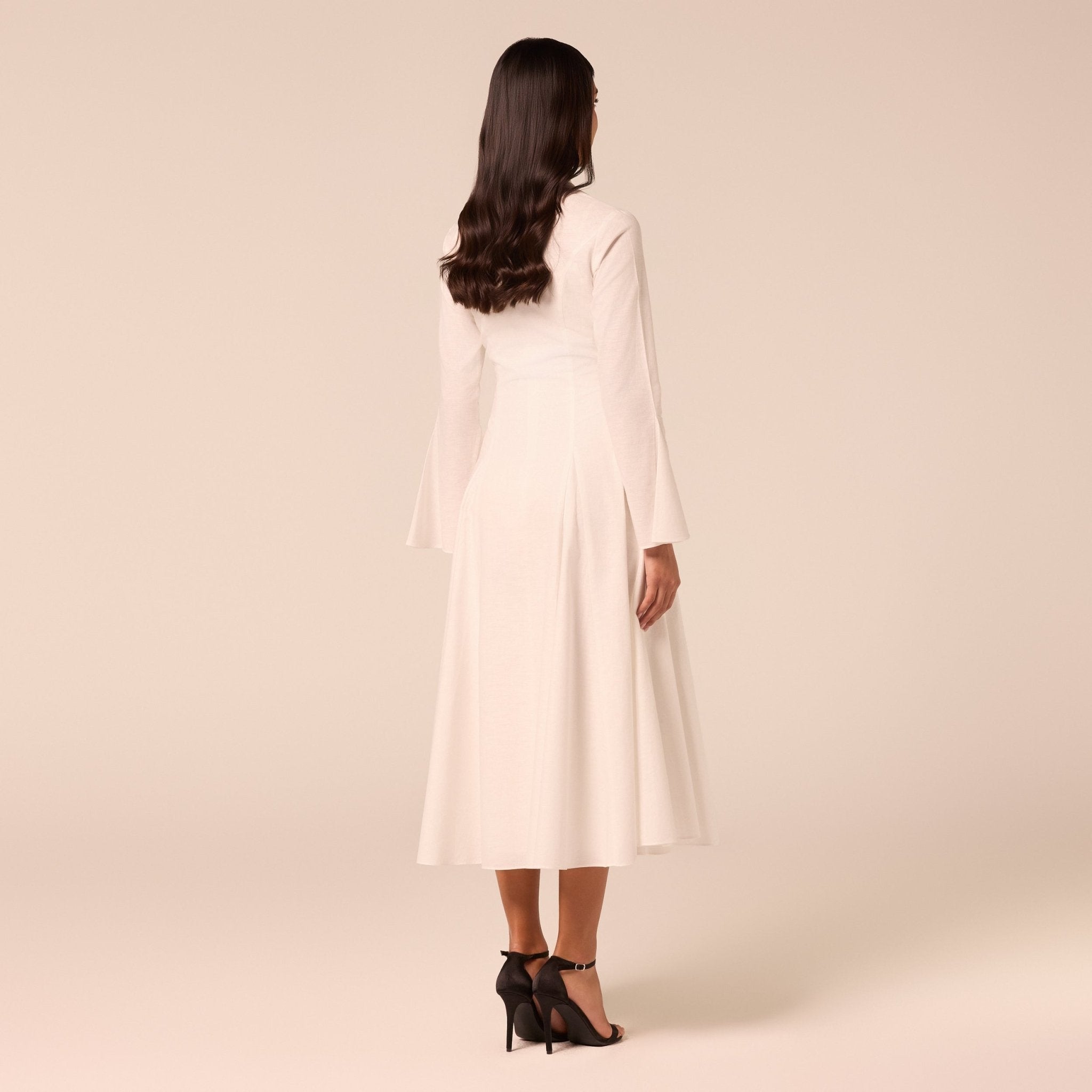 White Linen Midi Shirt Dress - shopaleena