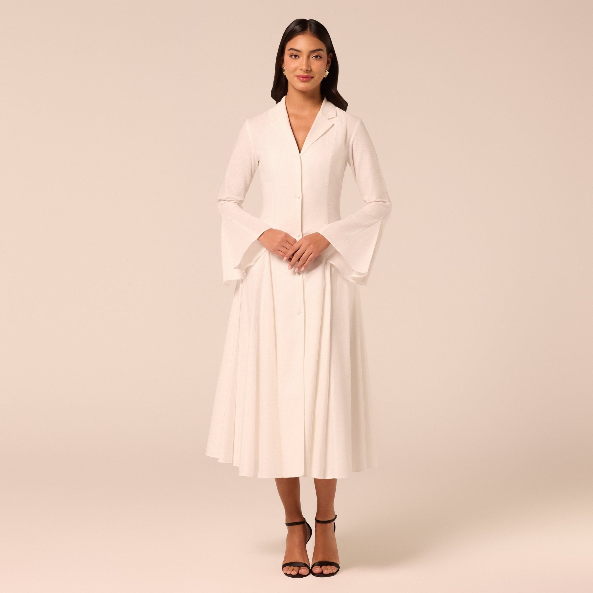 White Linen Midi Shirt Dress - shopaleena
