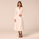 White Linen Midi Shirt Dress - shopaleena