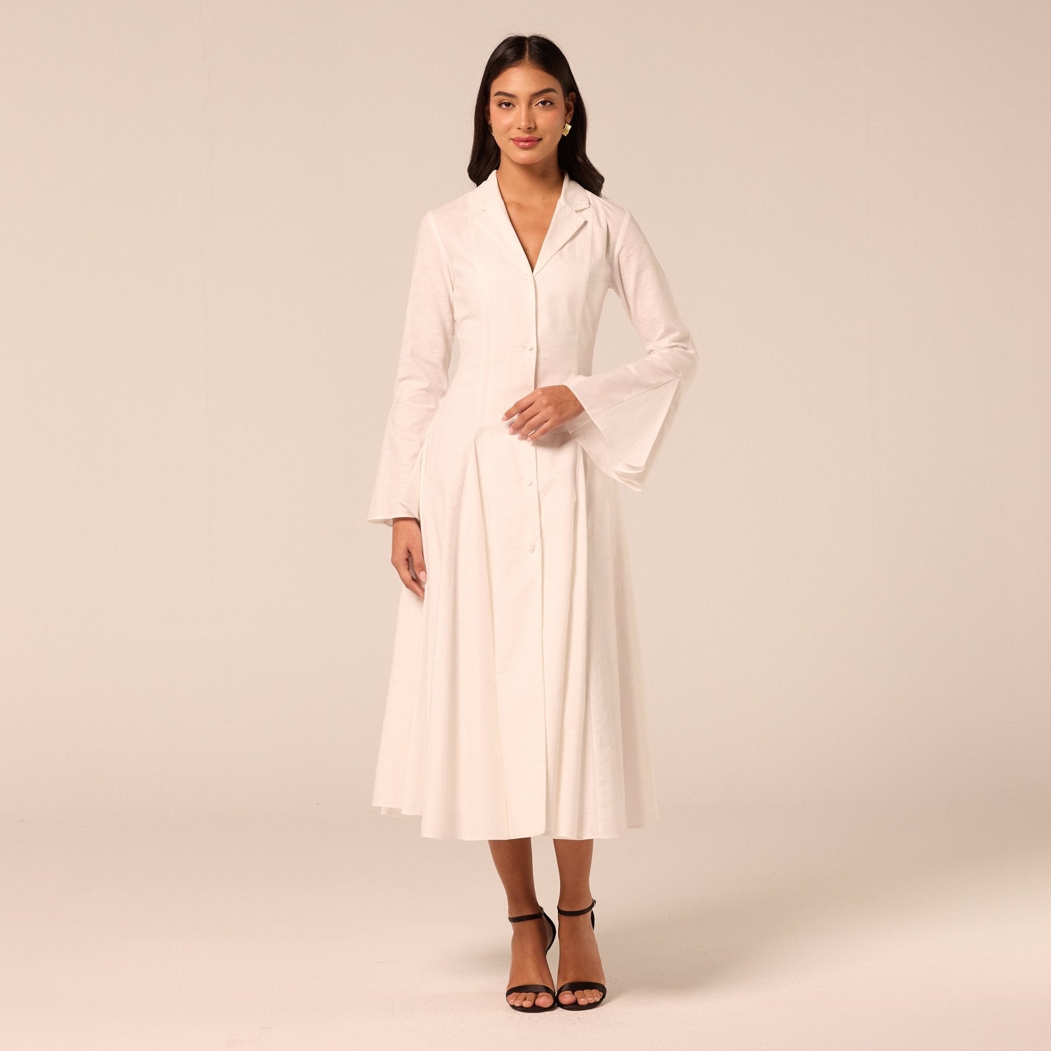 White Linen Midi Shirt Dress - shopaleena