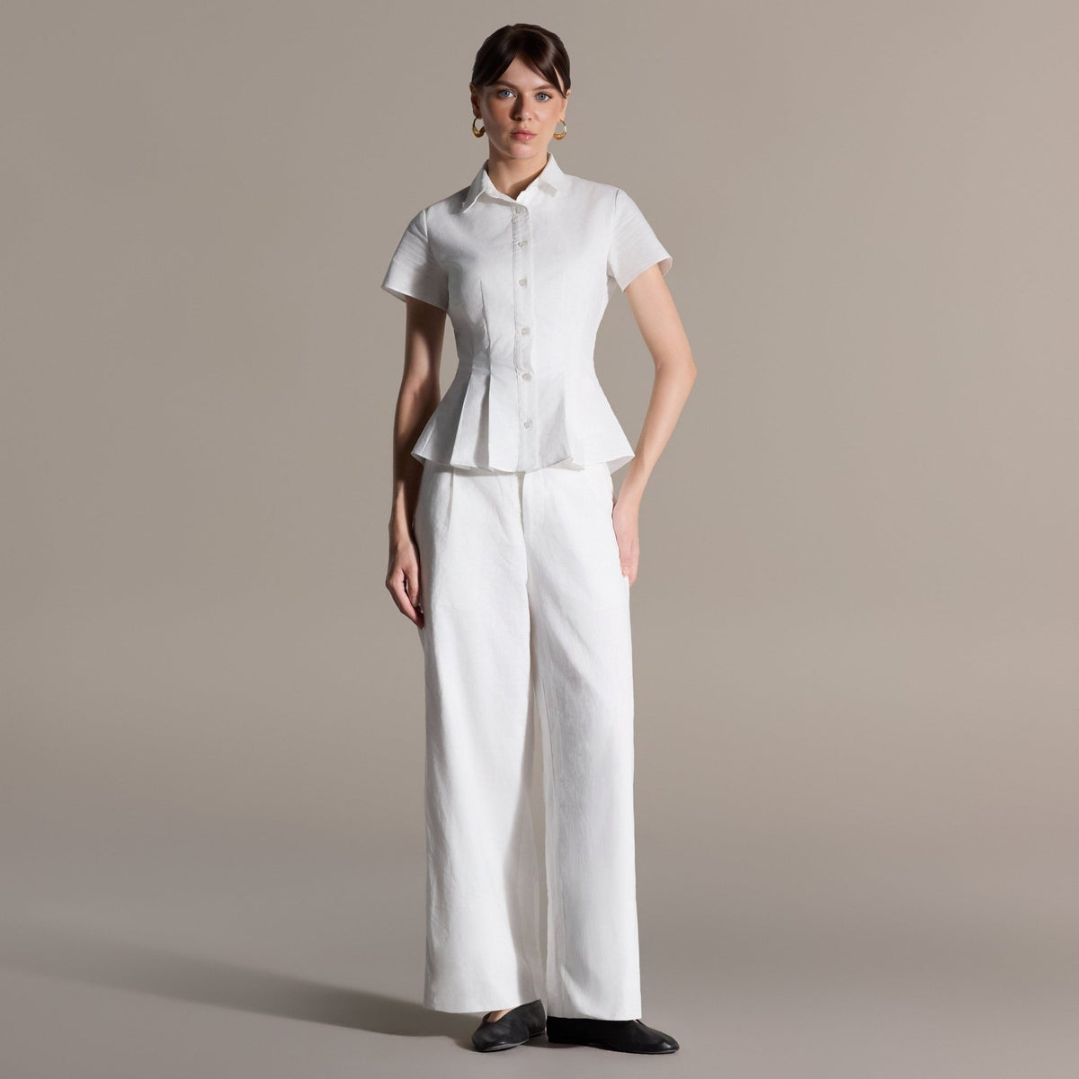 White Linen Peplum Shirt - shopaleena