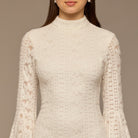 White Long Flared Sleeve Lace Dress with Open Back - shopaleena