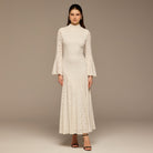 White Long Flared Sleeve Lace Dress - shopaleena