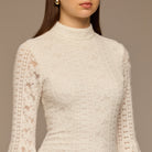 White Long Flared Sleeve Lace Dress - shopaleena