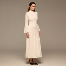 White Long Flared Sleeve Lace Dress - shopaleena