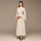 White Long Flared Sleeve Lace Dress - shopaleena
