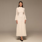 White Long Flared Sleeve Lace Dress - shopaleena