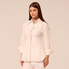 White Long Sleeve Cotton-Linen Shirt - shopaleena