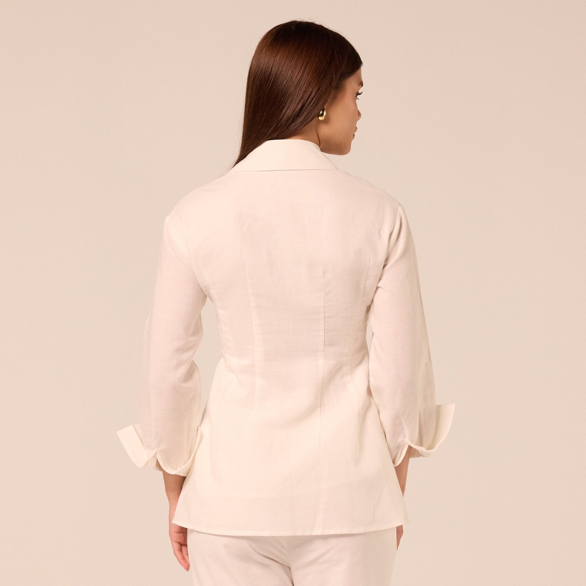 White Long Sleeve Cotton-Linen Shirt - shopaleena