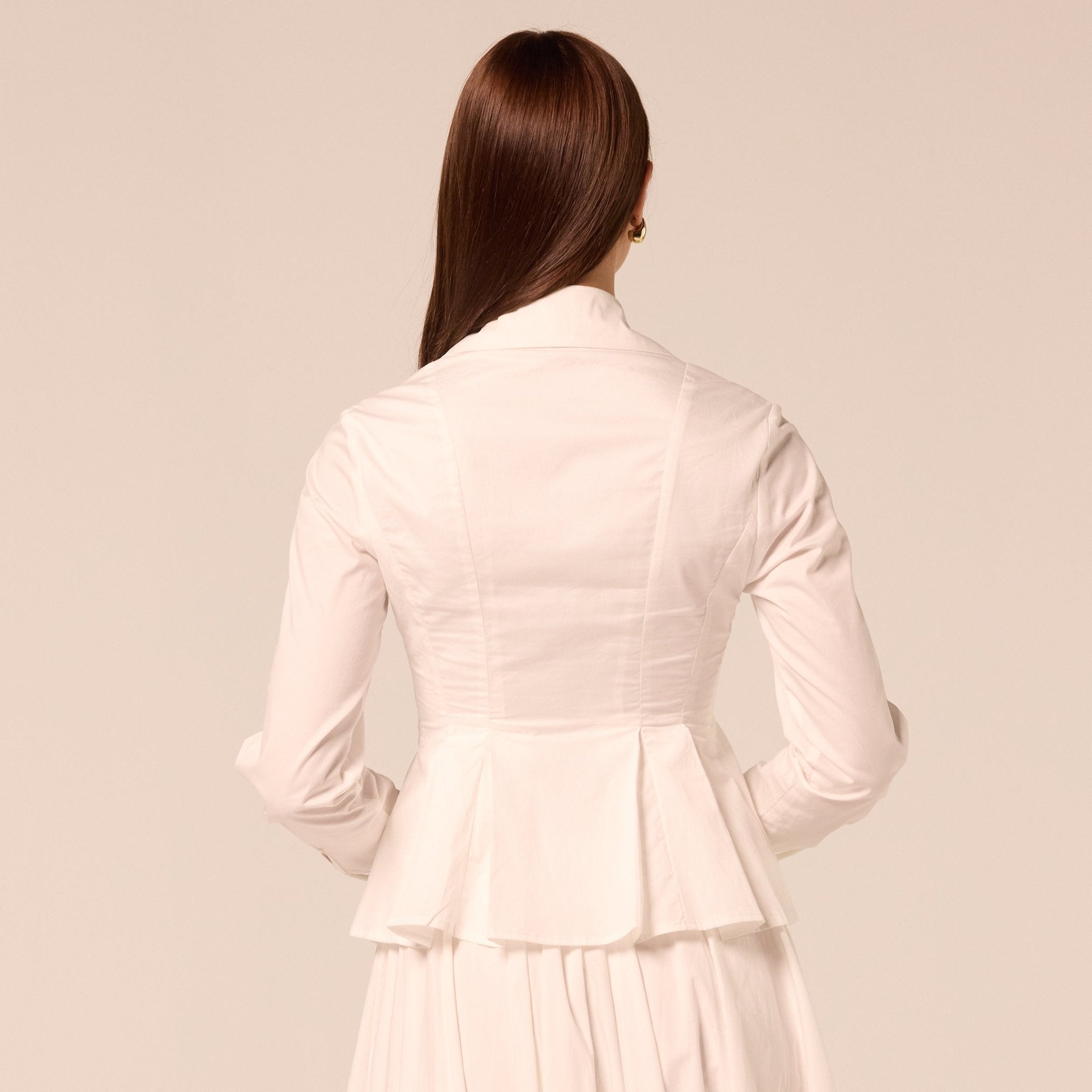 White Long Sleeve Peplum Shirt - shopaleena
