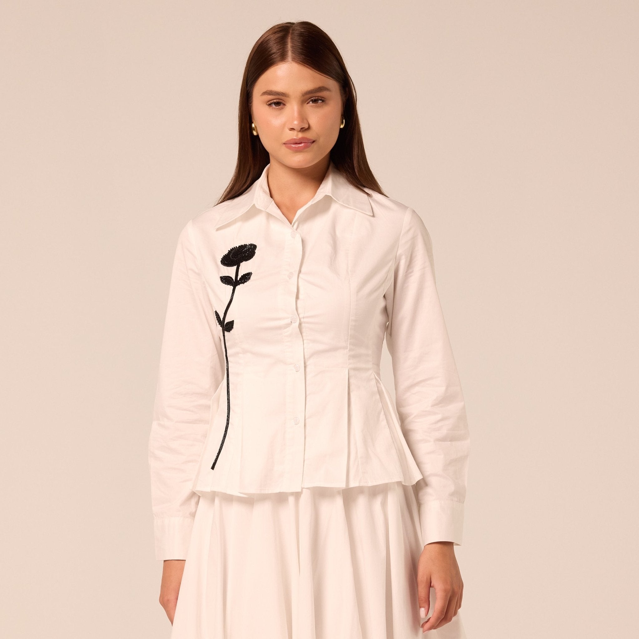 White Long Sleeve Peplum Shirt - shopaleena