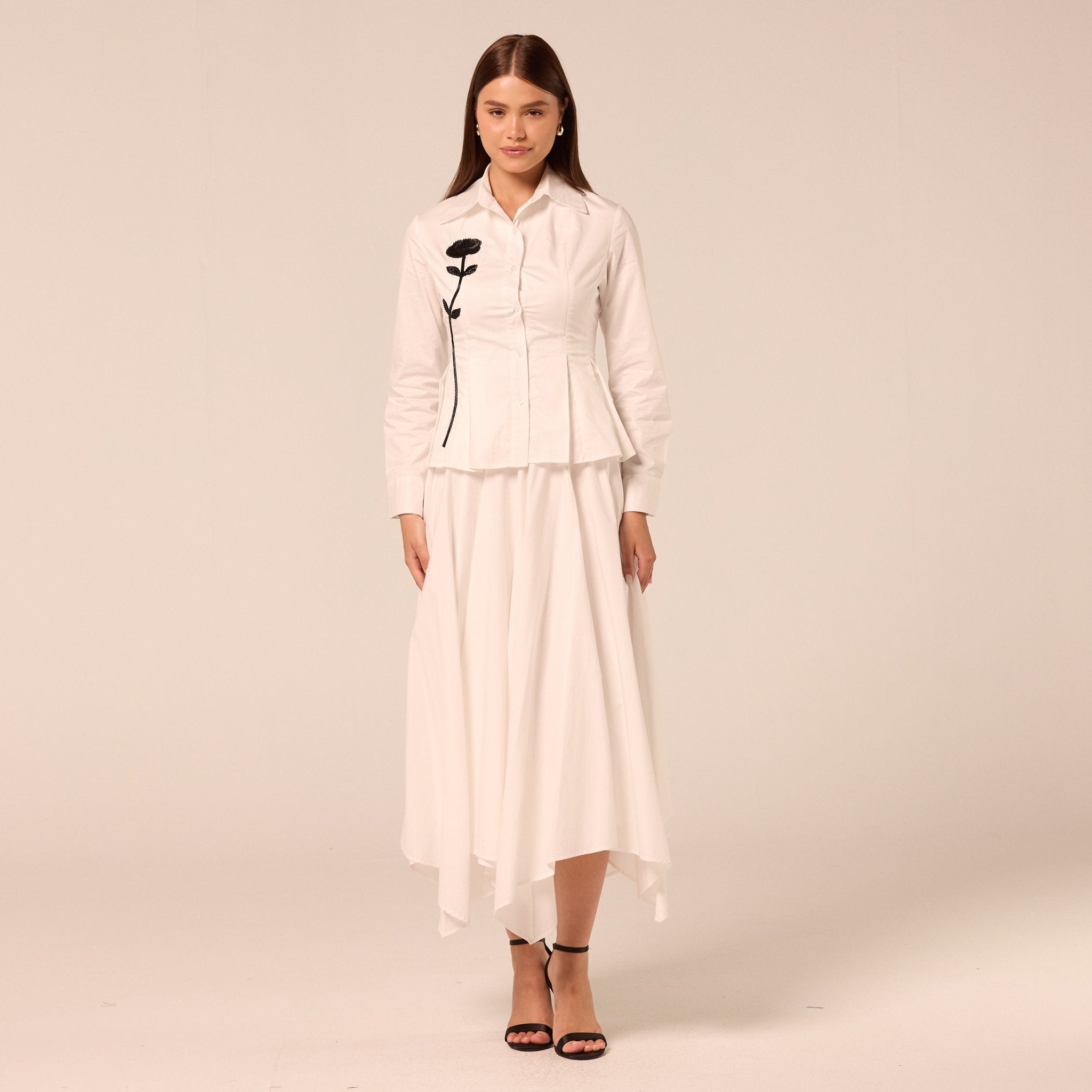 White Long Sleeve Peplum Shirt - shopaleena