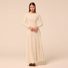 White Long Sleeve Sequin Dress with Chiffon Godets - shopaleena