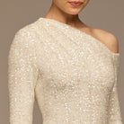 White Long - Sleeve Sequin Maxi Dress - shopaleena