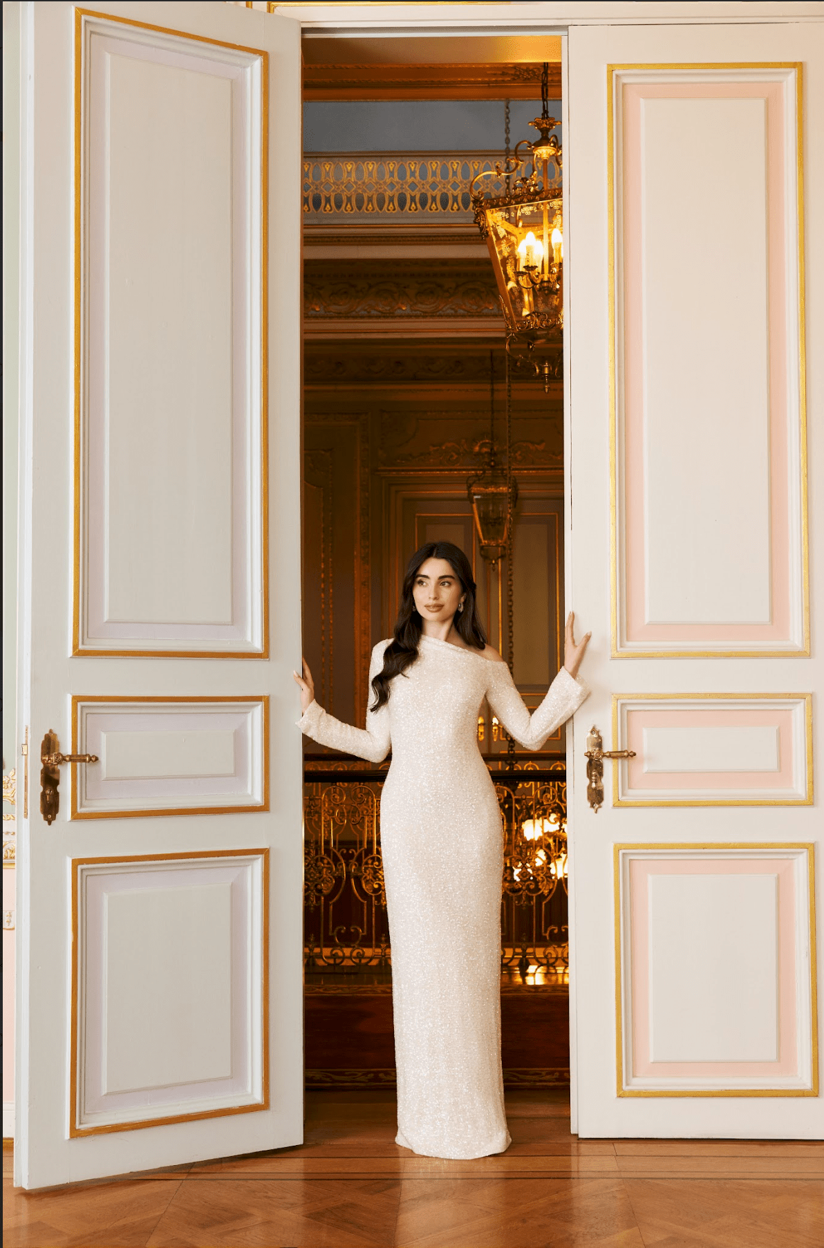 White Long - Sleeve Sequin Maxi Dress - shopaleena