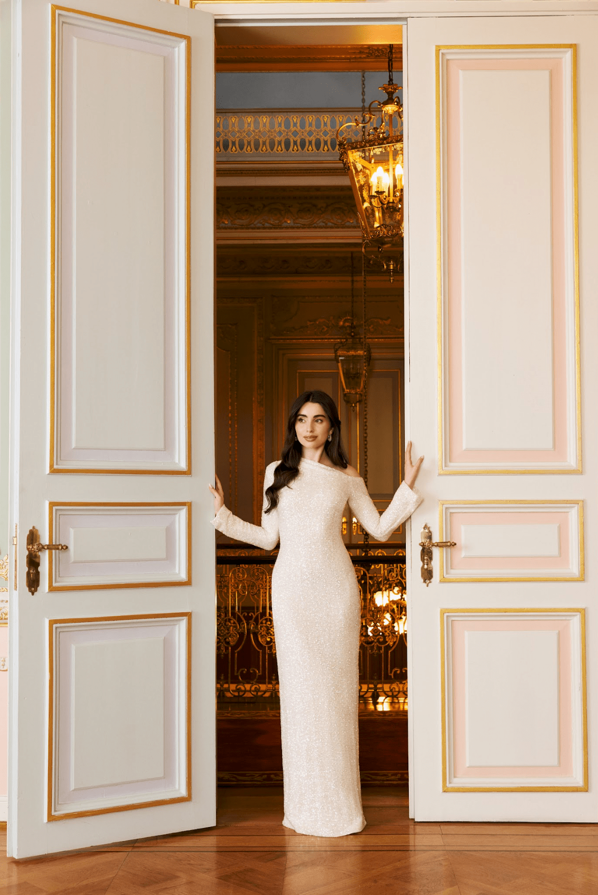 White Long - Sleeve Sequin Maxi Dress - shopaleena