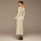 White Long - Sleeve Sequin Maxi Dress - shopaleena