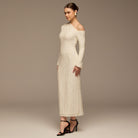 White Long - Sleeve Sequin Maxi Dress - shopaleena