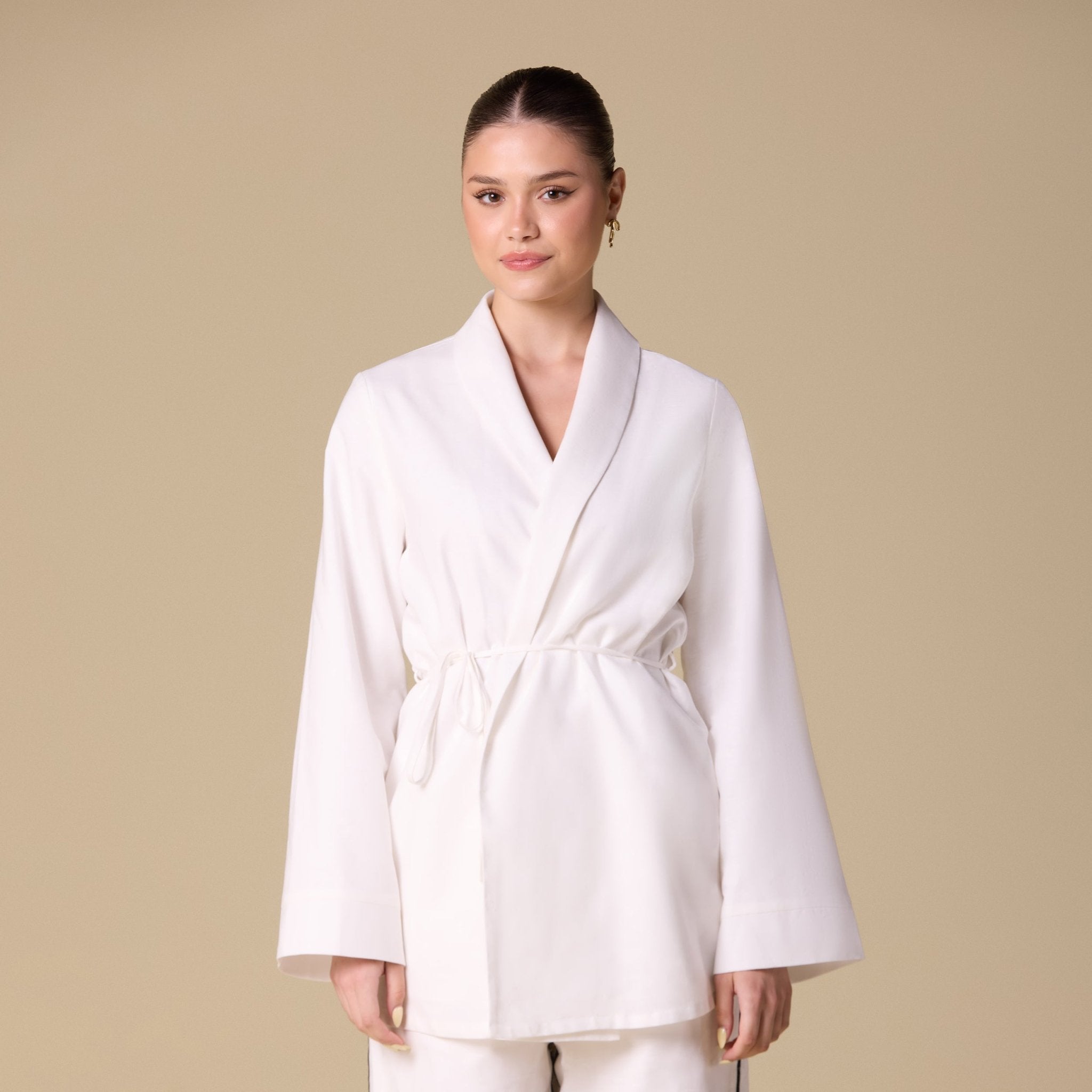 White Long wide sleeves Wrapped Top - shopaleena